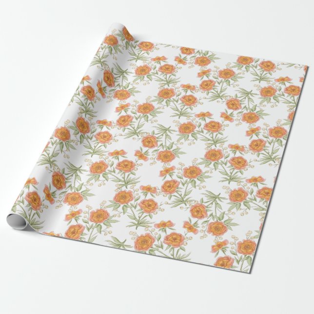 Papel De Regalo Orange Rose Wedding (Desenrollado)