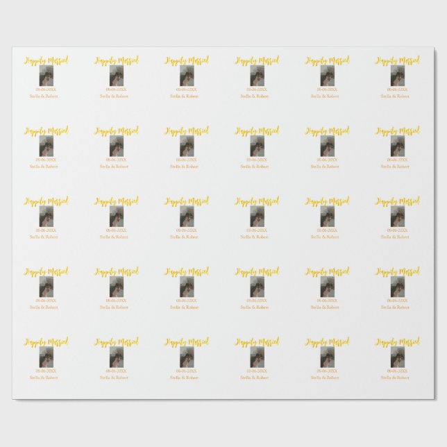 Papel De Regalo Orange yellow retro photo happily married couple (Superficie plana)