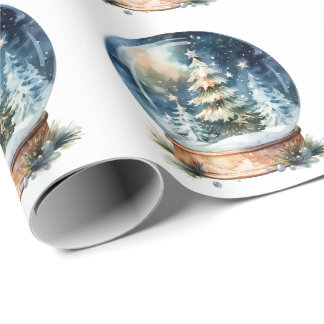 Papel De Regalo Orbe de árbol de Navidad en acuarela de invierno