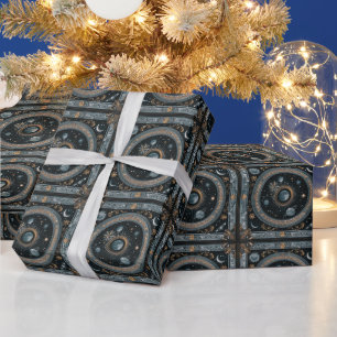 Papel De Regalo Órbita Lunar Celestial Dorada con Astral Detallado