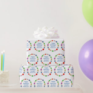 Papel De Regalo Orbitas coloridas con nombre de cumpleaños feliz p