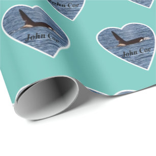 Papel De Regalo Orca Ballena Asesina Teal Personalizable John Coe