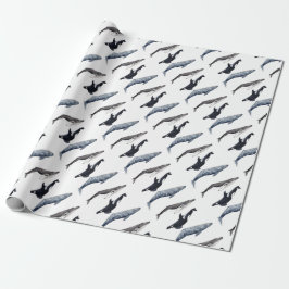 Papel De Regalo Orca, ballena jorobada y ballena gris