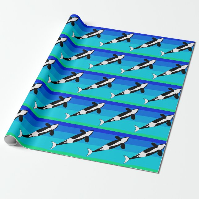 Papel De Regalo Orca Whale Ocean Blue (Desenrollado)