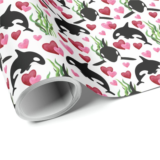 Papel De Regalo Orca Whale Valentine Wrapping Paper (Esquina del rollo)