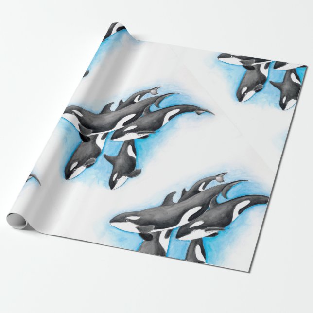 Papel De Regalo orcas en azul (Desenrollado)