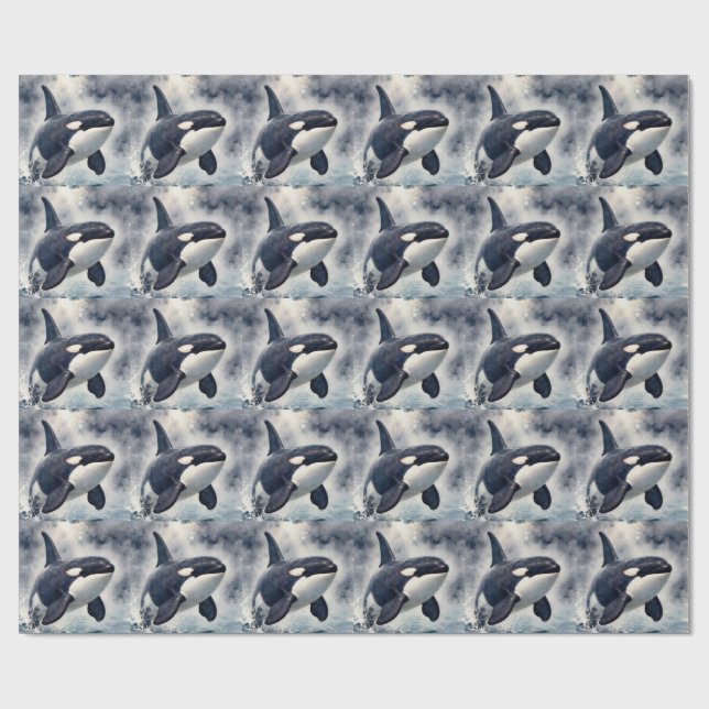 Papel De Regalo Orcas olas tormentosas (Superficie plana)