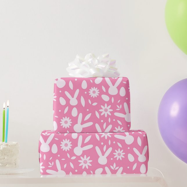 Papel De Regalo Orejas Y Daisies De Conejo (Regalos de fiesta)