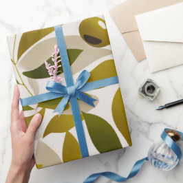 Papel De Regalo Organic Nature Green Olive Beige Abstract Pattern