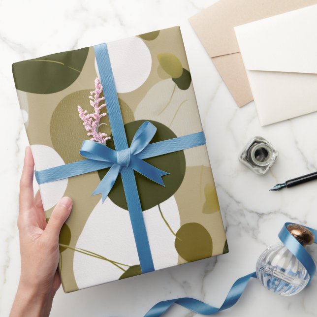 Papel De Regalo Organic Nature Green Olive Beige Abstract Pattern (Regalar)
