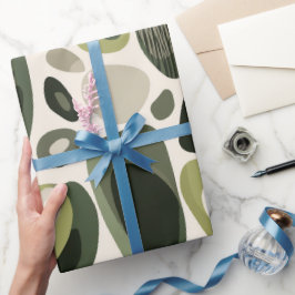Papel De Regalo Organic Nature Green Olive Beige Abstract Pattern