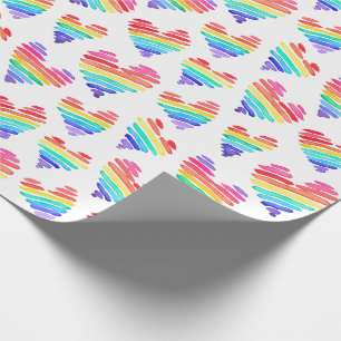 Papel De Regalo Orgullo Arcoiris Acuarela Corazón Blanco