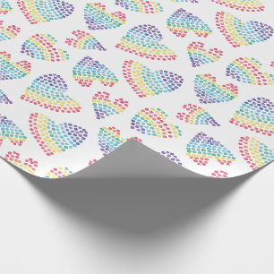 Papel De Regalo Orgullo Arcoiris Acuarela Corazones Dotados Blanco