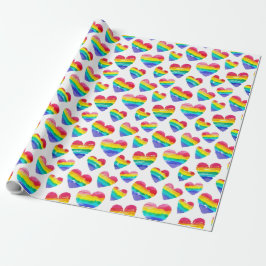 Papel De Regalo Orgullo Arcoiris Corazón blanco