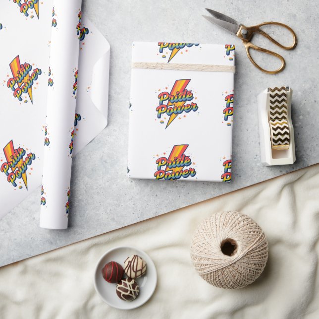 Papel De Regalo Orgullo Poder Relámpago – cita de arcoíris LGBTQ+  (Artesanía)
