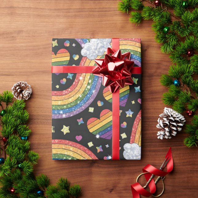 Papel De Regalo Orgullo Purpurina arcoiris | Sparkling LGBTQ+ (Regalo de vacaciones)