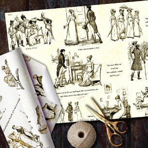 Papel De Regalo Orgullo y prejuicio citas de tela sepia beige