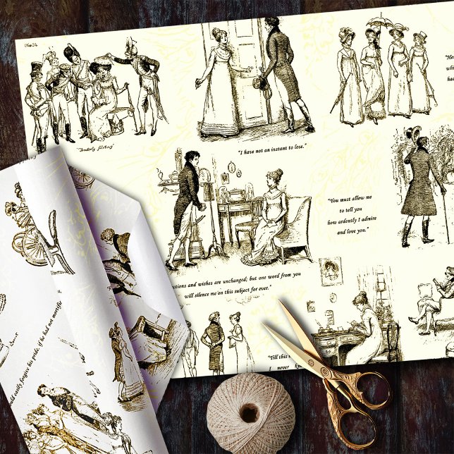 Papel De Regalo Orgullo y prejuicio citas de tela sepia beige (Subido por el creador)