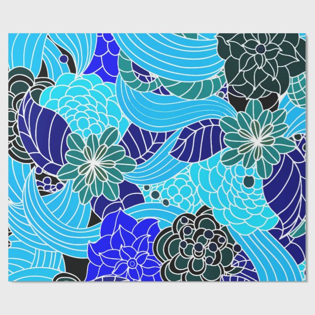 Papel De Regalo Oriental Pattern in Blue Shades Wrapping Paper (Superficie plana)