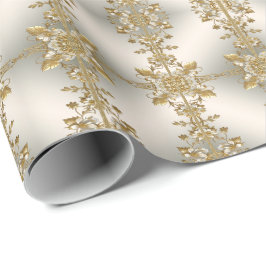 Papel de regalo ornamentado floral blanco dorado