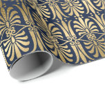 Papel De Regalo Ornamento Art Deco Marina Azul Elegante de Oro Neg<br><div class="desc">florenciaK de ajuste clásico de moda florenciaDiseño K</div>