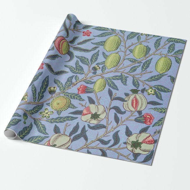 Papel De Regalo Ornamento azul granado William Morris Fruit (Desenrollado)
