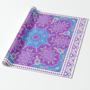 Papel De Regalo Ornamento colorido decorativo sobre fondo blanco,