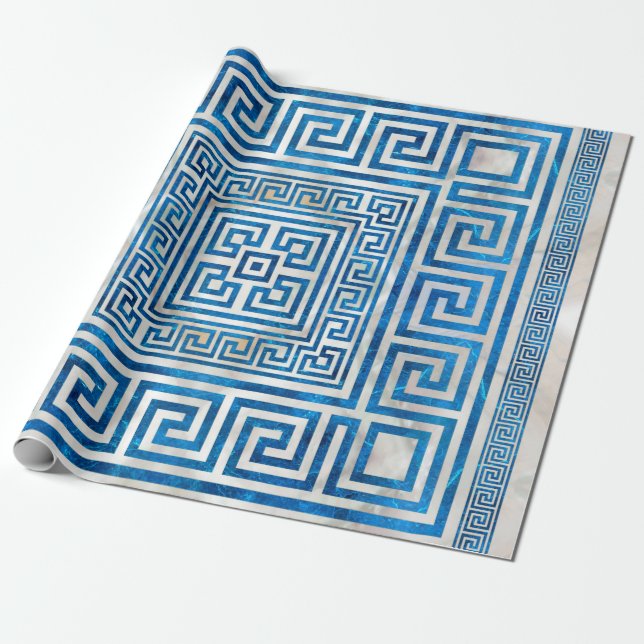 Papel De Regalo Ornamento de clave griega - Meander griego - Mármo (Desenrollado)