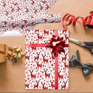 Papel De Regalo Ornamento de copo de nieve para renos rojos