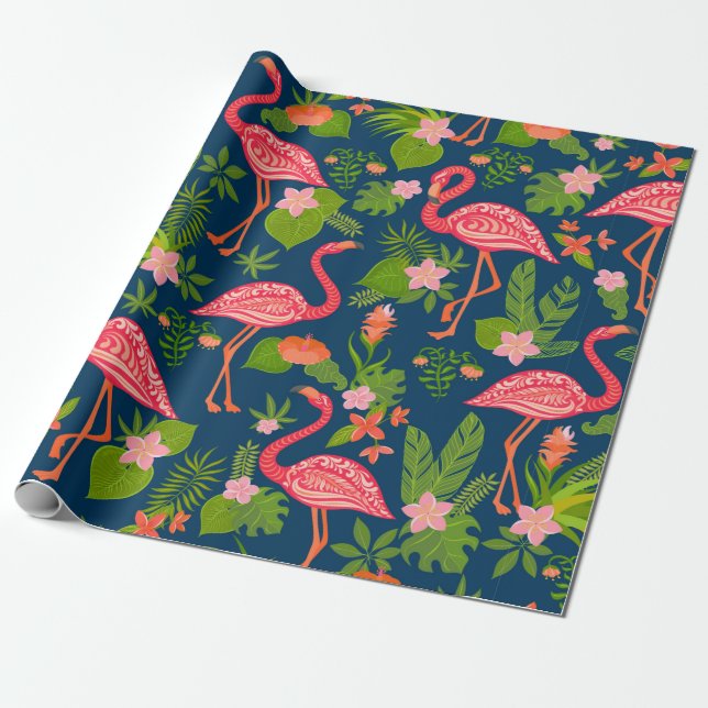 Papel De Regalo Ornamento de flamingo rosa sobre una espalda turqu (Desenrollado)
