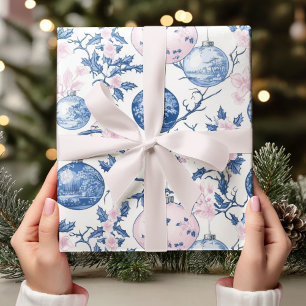 Papel De Regalo Ornamento de Navidad Azul y Rosa Pastel Chinoiseri