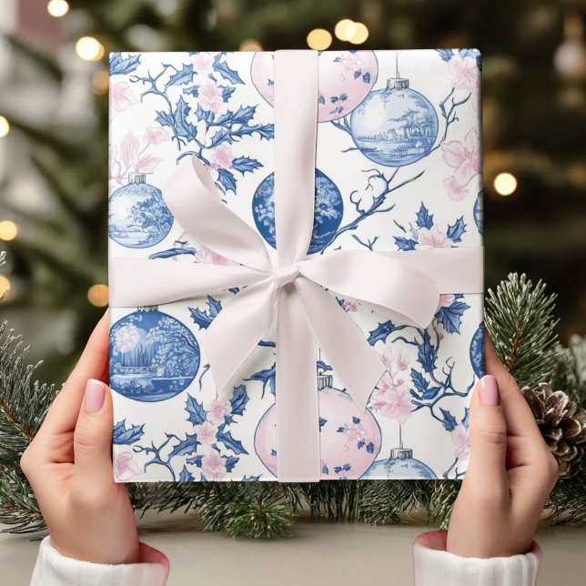 Papel De Regalo Ornamento de Navidad Azul y Rosa Pastel Chinoiseri (Subido por el creador)