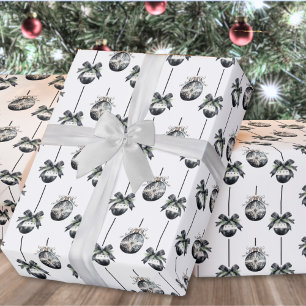 Papel De Regalo Ornamento de Navidad Blanco Negro