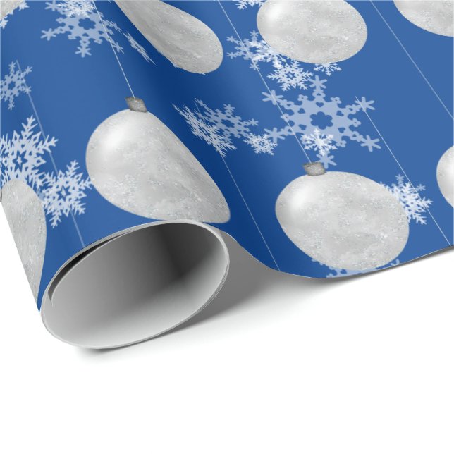 Papel De Regalo Ornamento De Navidad Y Copos De Nieve (Esquina del rollo)