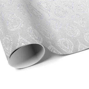 Papel De Regalo Ornamento de paisley Peacock floral gris plateado