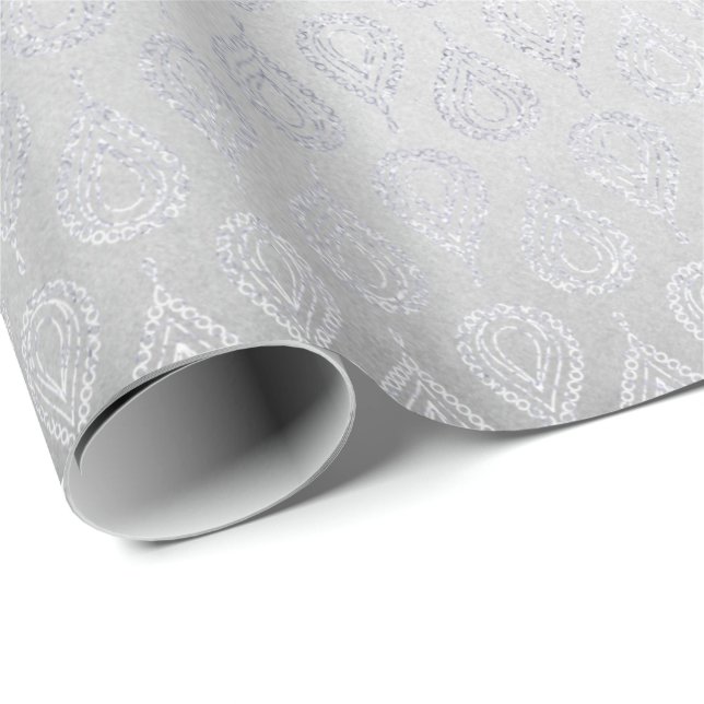 Papel De Regalo Ornamento de paisley Peacock floral gris plateado (Esquina del rollo)