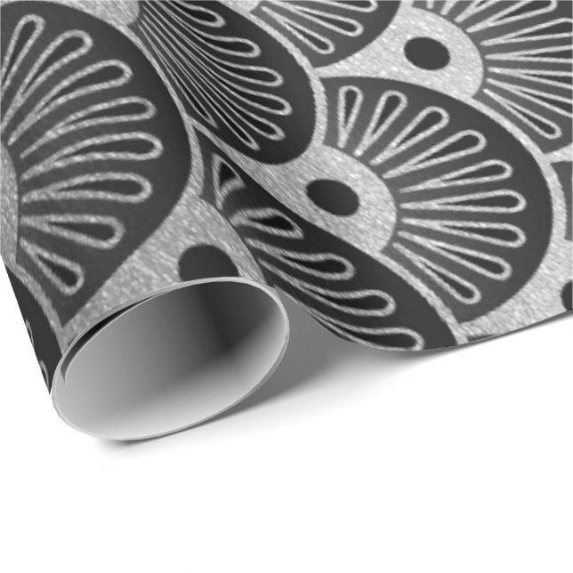 Papel De Regalo Ornamento de plata geométrico Art Deco (Esquina del rollo)