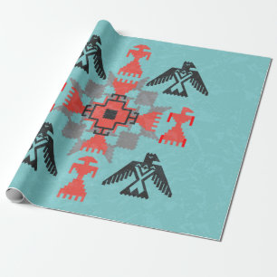 Papel De Regalo Ornamento étnico de estilo navajo con pájaros y ab