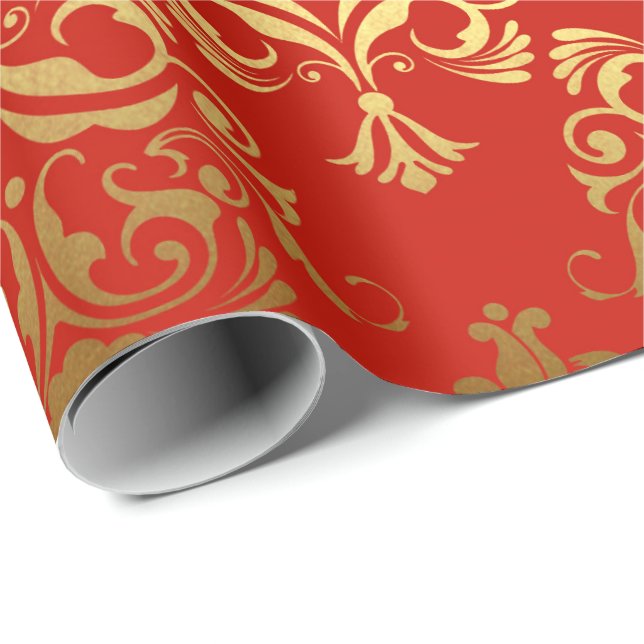 Papel De Regalo Ornamento floral Royal Damask Gold Antonietta (Esquina del rollo)