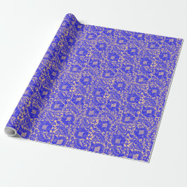 Papel De Regalo Ornamento floral único medieval de Naranja azul