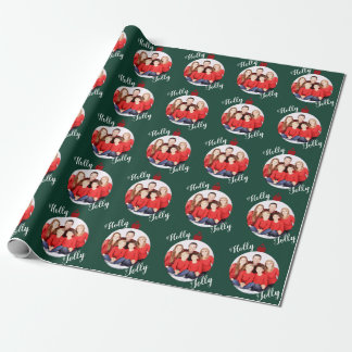Papel De Regalo Ornamento fotográfico navidad + verde texto