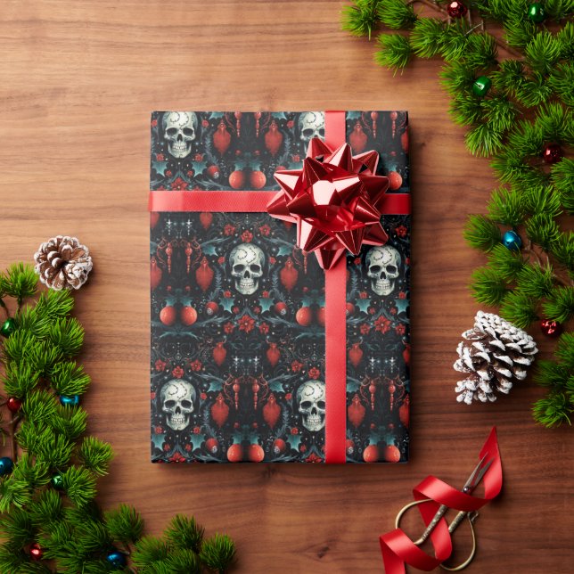 Papel De Regalo Ornamento gótico de Navidad del cráneo (Regalo de vacaciones)