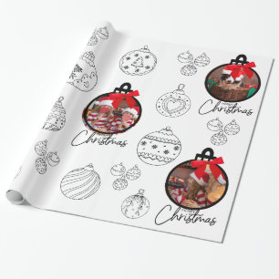 Papel De Regalo Ornamento navideño negro y blanco