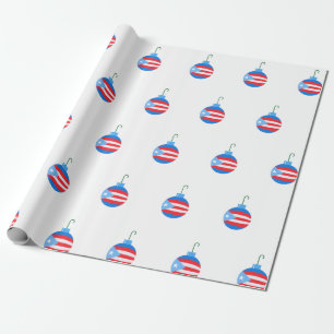 Papel De Regalo Ornamentos azules de Navidad con bandera de Puerto