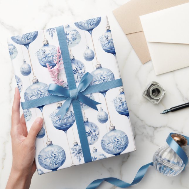Papel De Regalo Ornamentos Chinoiserie Blue & White de Navidad (Regalar)