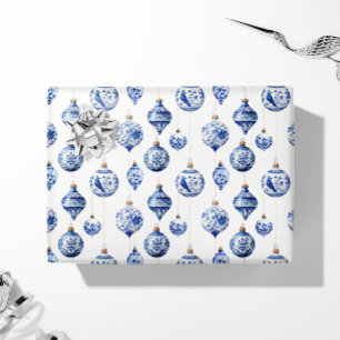 Papel De Regalo Ornamentos Chinoiserie Blue y White de Navidad