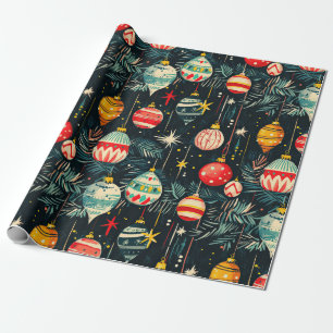 Papel De Regalo Ornamentos de árbol de Navidad retro divertido