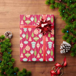 Papel De Regalo Ornamentos de árbol de navidad rojo vintage