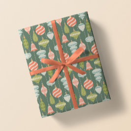 Papel De Regalo Ornamentos de árbol de Navidad Sage Green Retro