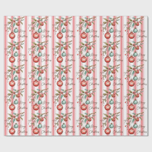 Papel De Regalo Ornamentos de color de agua de Pinstripe Feliz Nav